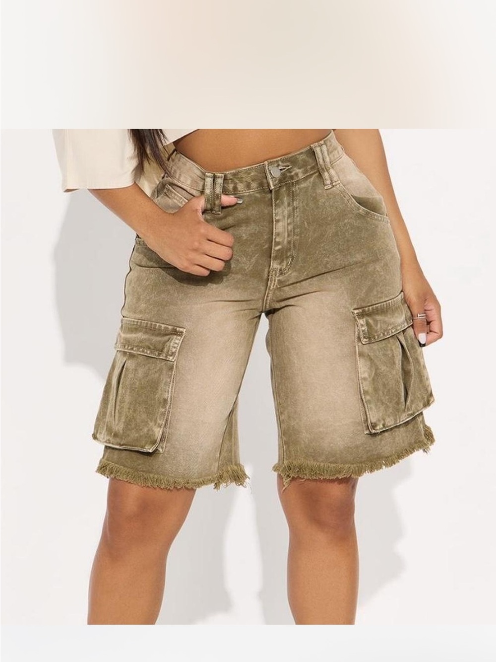 Casual Olive Cargo Bermuda Shorts - Women's